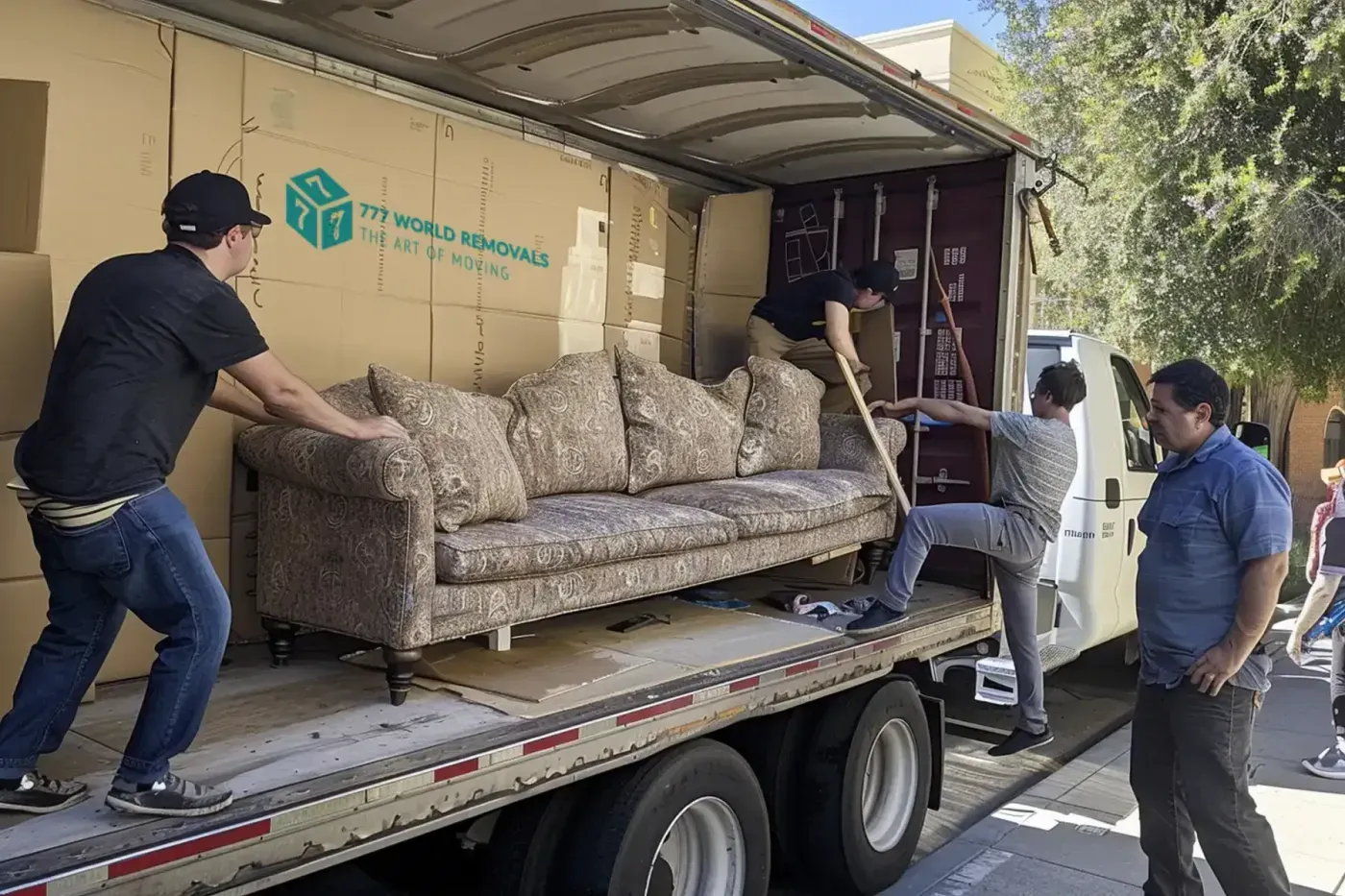 Furniture removalists Wollongong: crew carefully loading a lounge into a removal truck