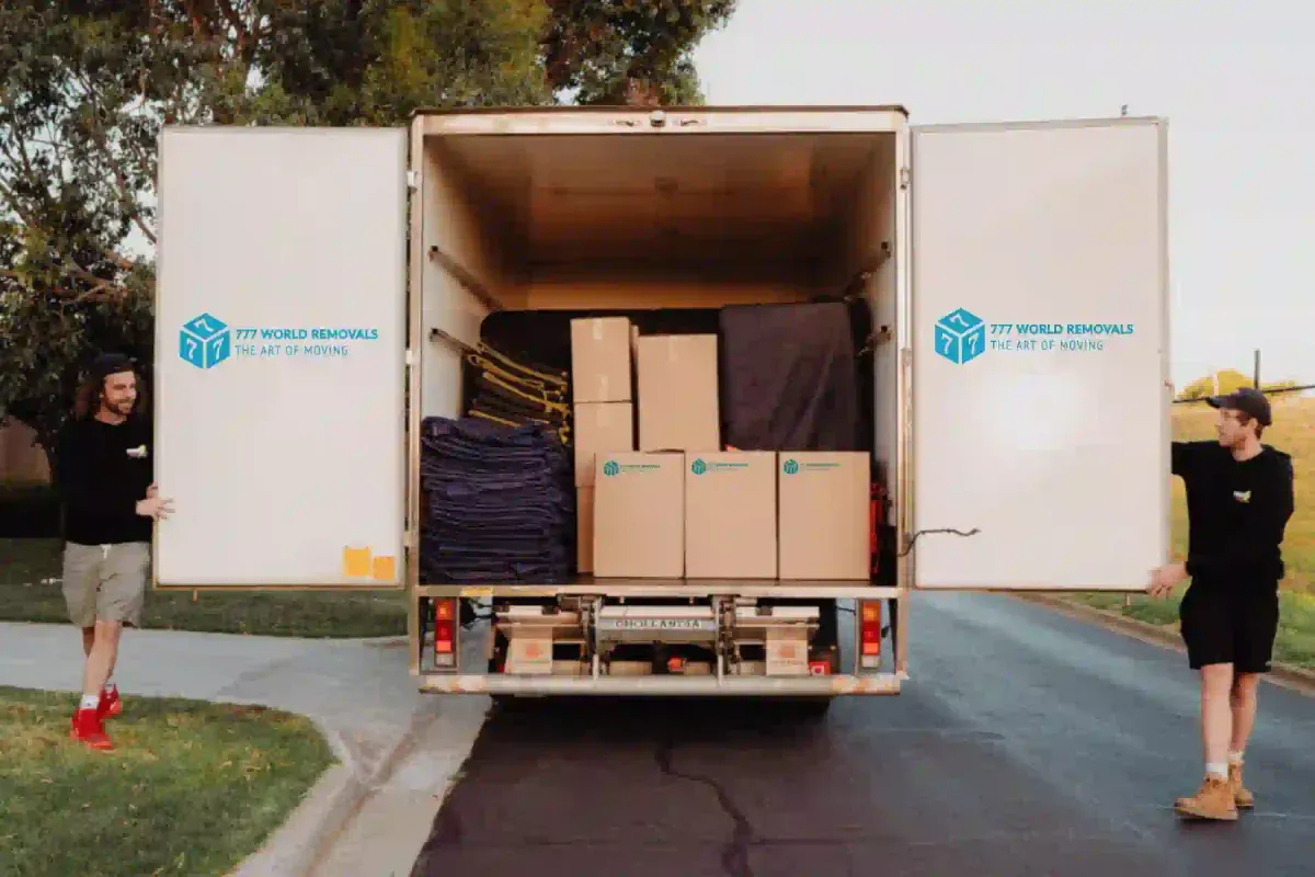 The 777 World Removals crew loading a truck for an office relocation in Wollongong